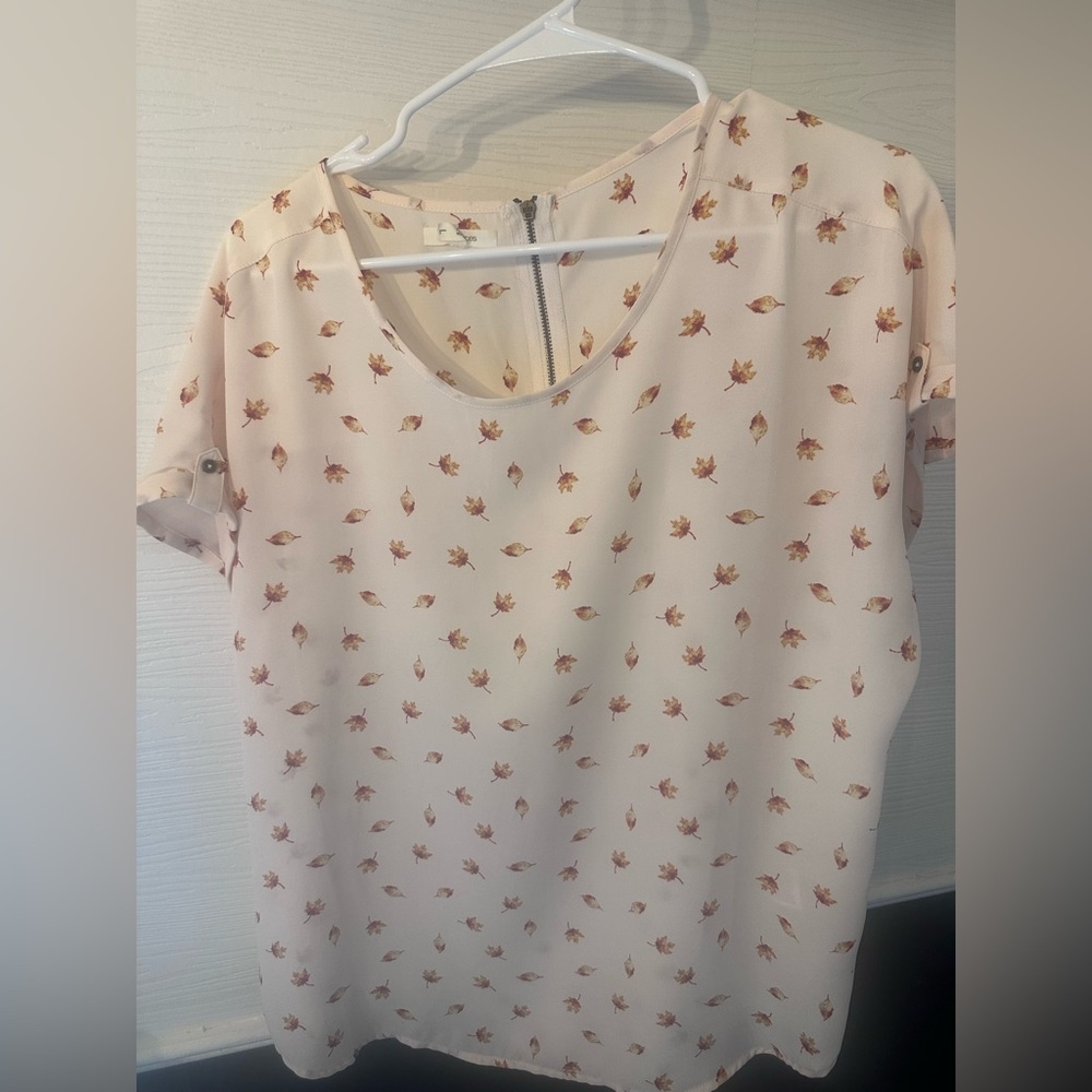 Maurices Cream Blouse with Pink Floral Pattern